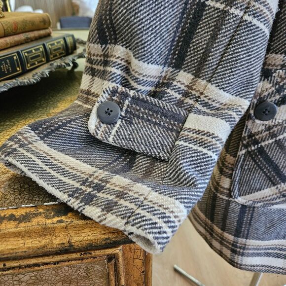 WOMAN WITHIN 30W 4X Gray Black Plaid Wool Pea Coat Cream Brown Plaid $179 - Picture 4 of 11